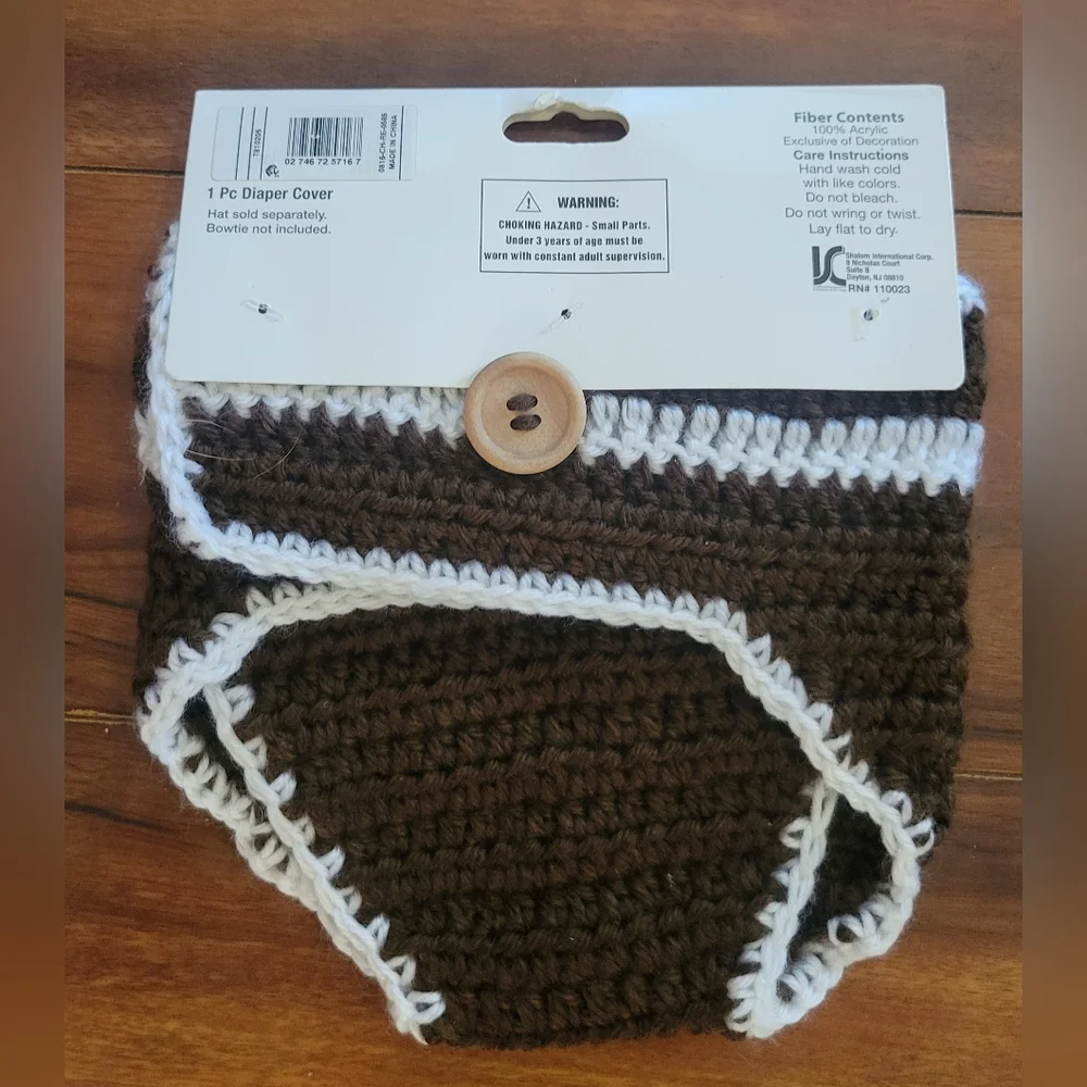 NWT So 'Dorable Brown and White Hand Crocheted Football Diaper Cover